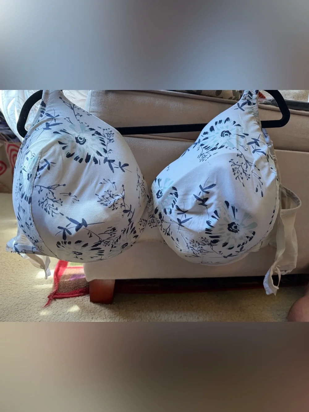 Floral Print Underwire Bra in Light Blue and Navy 44H